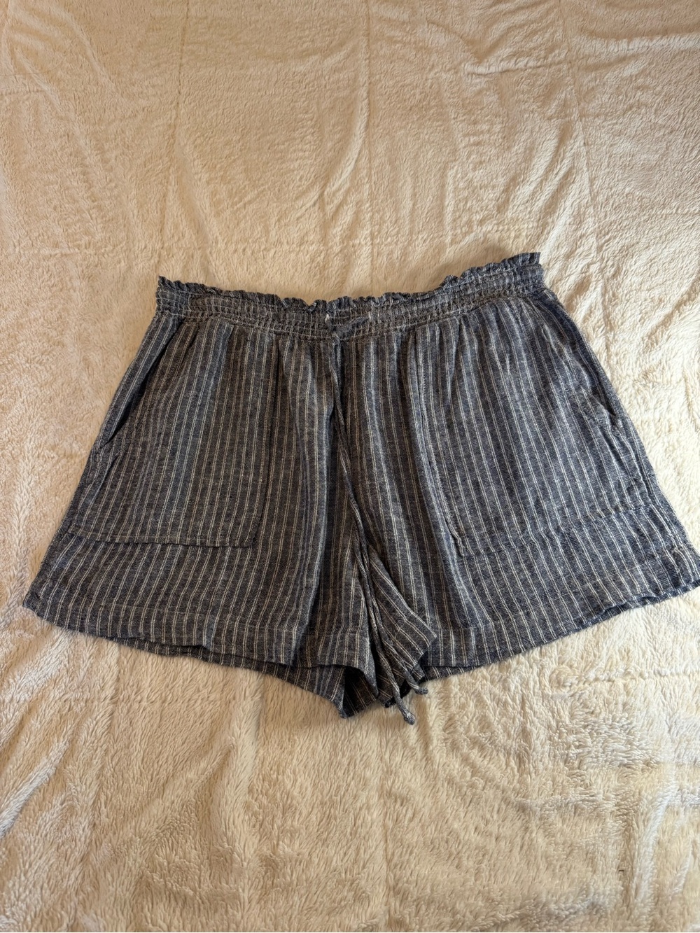 Time and Tru Navy & White Vertical Stripe High-Waist Shorts